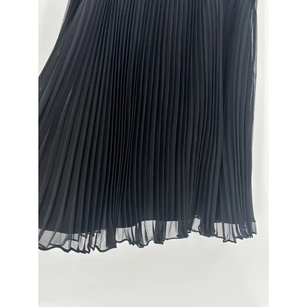 Victor Costa Vintage Skirt Womens 8 Black Pleated Lined Knee Length Chiffon